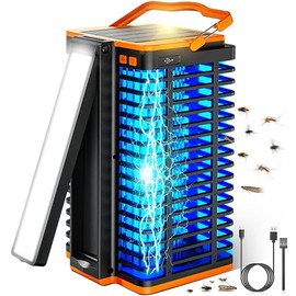 Kiies Bug Zapper for Indoor Outdoor, Solar-Powered Mosquito Trap, Cordless Rechargeable 4200V Mosquito Killer with 4000mAh Battery, Built-in Reading Lamp, Ideal for Home, Patio, Camping, and Backyard