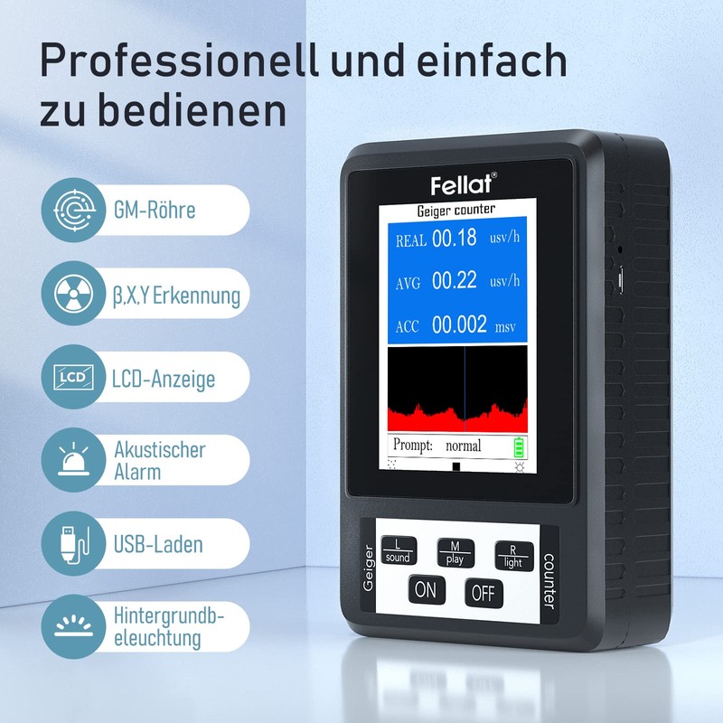 Geiger Counter, FELLAT Nuclear Radiation Detector Dosimeter for Measurement, Beta