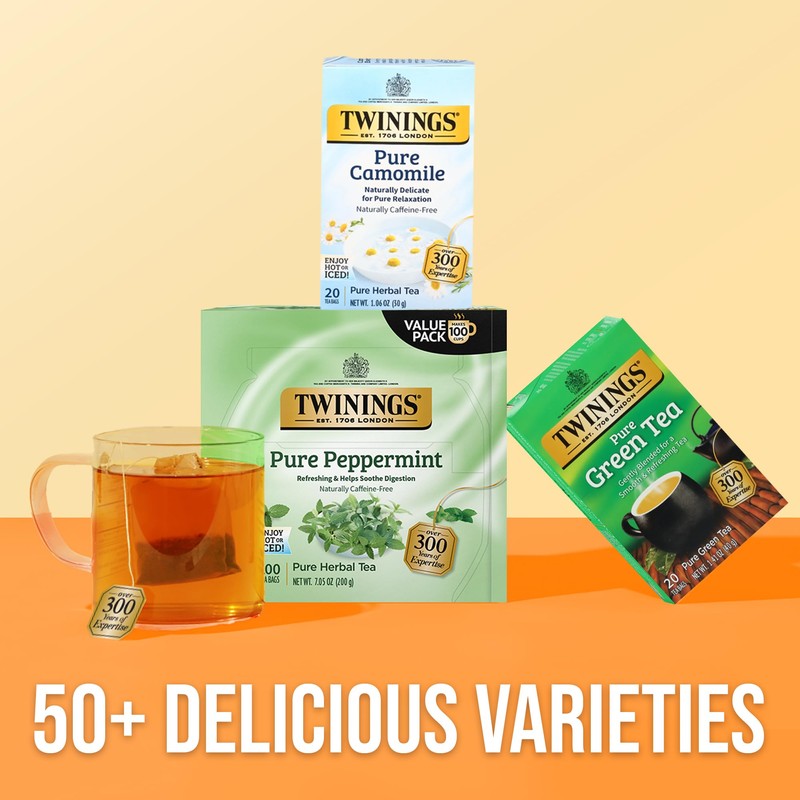 Twinings Pure Peppermint Herbal Tea Individually Wrapped Bags, 100 Count