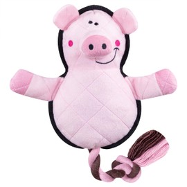 Fuzzl Dura Pig – Plush Pig Dog Toy on Rope with Squeaker – Interactive Tug, Fetch & Play for Small, Medium & Large Dogs – Gentle on Teeth & Gums