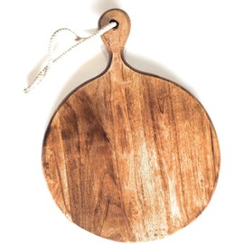 Father's Day Gifts Wooden Round Chopping Board with Handle & Rope for Hanging, Pizza Serving Tray Party Serving Platter | 12 Inch Dia