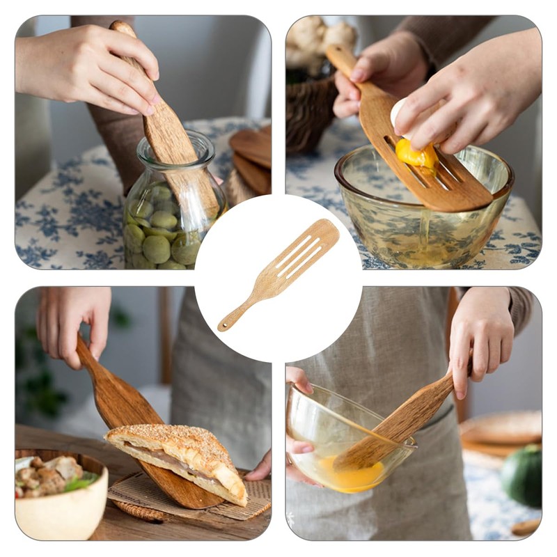 Slotted Spurtle - 33cm Wooden Kitchen Utensils, Includes Wooden Spoons