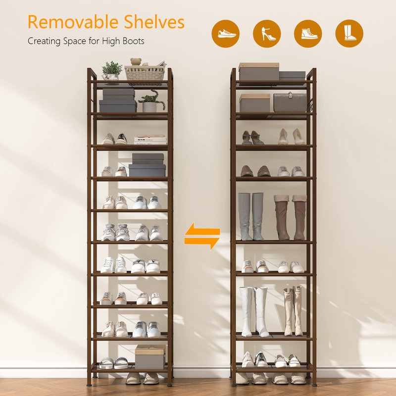 usikey 10 Tiers Narrow Shoe Rack 20-30 Pairs, Sturdy Metal