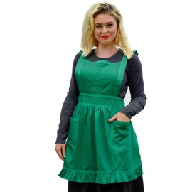 Love Potato Cotton Vintage Ruffle Apron, Cross-Back Adjustable Straps, 23 x 27 inches (Green)