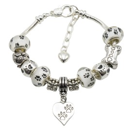 'Paw Prints' Dog Themed Charm Bracelet with Gift Box Womens Jewellery