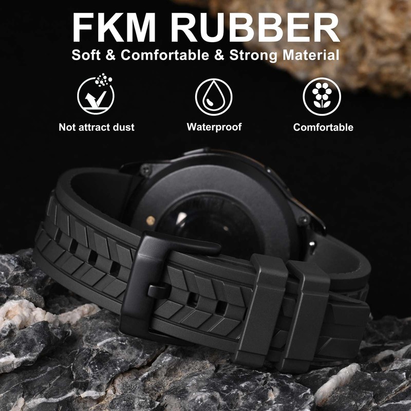 WOCCI 22mm Watch Strap, FKM Rubber Band, Quick Release, Black