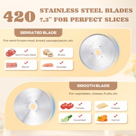 Moongiantgo Electric Meat Slicer 220W, 1-20mm Adjustable Thickness Deli Food Slicer with 2 Removable 7.3" Stainless Steel Blade, Removable Food Platform, Cheese Fruit Bread Slicer for Home,110V