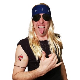 HandinHand Creations Rock Wig Set for Punk Heavy Metal Rocker Party 80's 90's Costume includesTattoos and Glasses