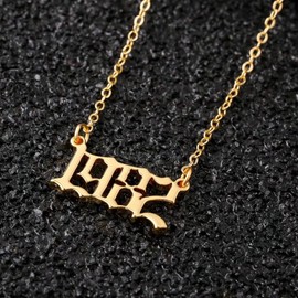 M MOOHAM Birth Year Necklace for Women, Gold 1982 Necklace Old English Birth Year Number Pendant Necklace for Women Birthday Gifts