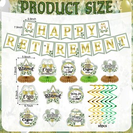 Marspark 36 Pcs Sage Green Retirement Party Decorations Greenery Retirement Banner, Honeycomb, Swirl Paper, Pompom and Retired Sash for Party Backdrop Home Office Centerpiece Supplies