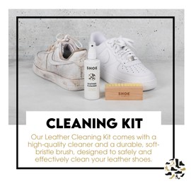Shoe Clinic Leather Cleaning Kit - 125ml Leather Cleaner, Brush, and Microfibre Cloth - Clean and Maintain Sneakers, Shoes, Sneakers, Boots, Heels, Sandal, Footwear