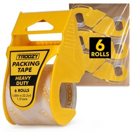 TROOZY Heavy Duty Packing Tape with Dispenser for Packing Shipping, Moving and Boxes, 2.56 mil Thick, 1.88 in x 22 yd, 6 Pack, Total 133 yd