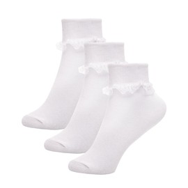 A2Z 4 Kids 3 Pack Girls Frilly Lace Ankle Cotton Socks With Delicate Lace Trim - Socks AZ753 White 3 Pack 11-14