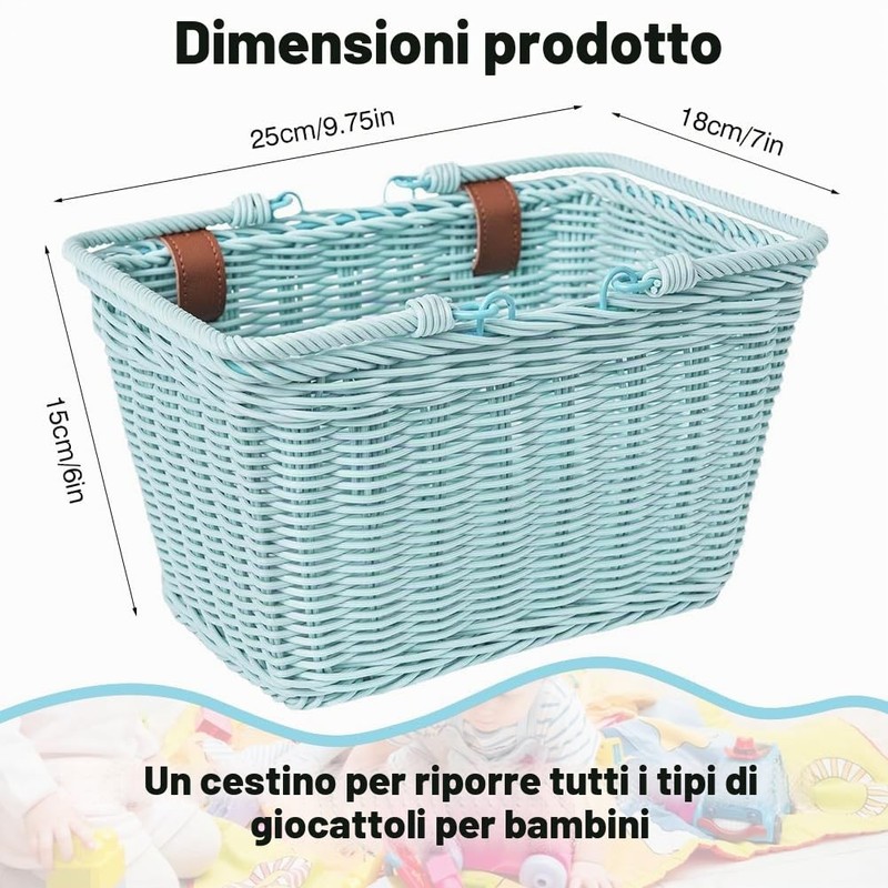 Cesto in vimini per bicicletta, cestino per bicicletta intrecciato a
