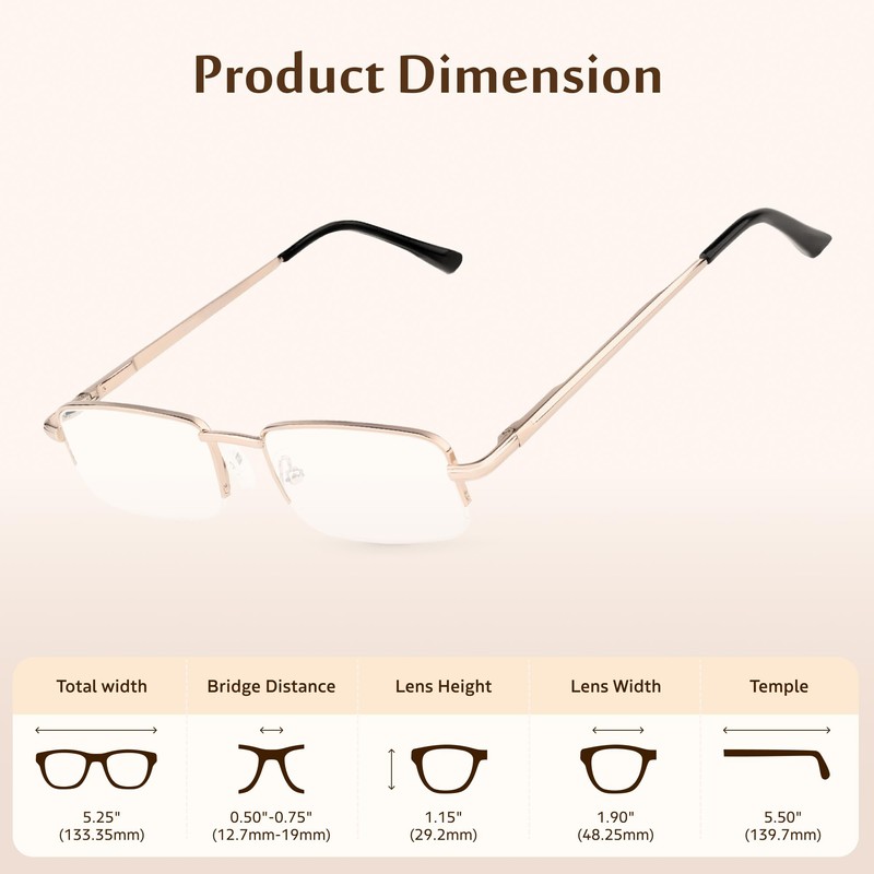 TruVision Readers 3 Pk - Gold Metal Frames and Clear
