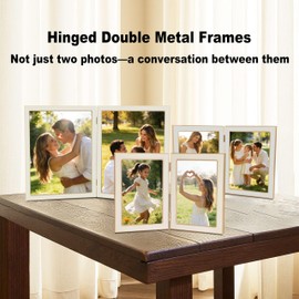 ACHAVINM 8x10 Double Picture Frame with White Enamel Finish, Gold Edge Metal Hinged Photo Frames, Real Glass Front Velvet Back, Display for Wall and Tabletop, Ideal for Wedding Couple Family Photos