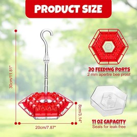 LimCryspp Shirem Hummingbird Feeder for Outdoors - 30 Flower Feeding Ports, Ant & Bee Proof with Built-in Ant Moat, Hanging Bird Feeder for Garden, Backyard - Durable & Leak Proof (Red)