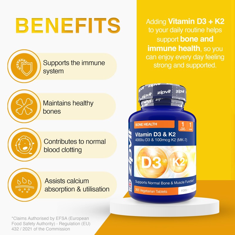 Zipvit Vitamin D3 4000 iu & Vitamin K2 MK7 100μg,