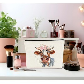 Dejfel Western Cow Print Makeup Bag,Cute Funny Cow Cosmetic Bags Zipper Pouch Travel Toiletry Bag for Women,Cute Makeup Bag Cow Gifts for Birthday Party Girls Travel Storage Accessories