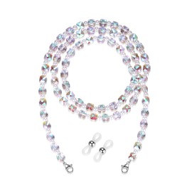 REVEMCN Crystal Beaded Eyeglass Chain Face Mask Holder Chain Necklace Mask Lanyard Glasses Strap for Women Sunglasses Chains (Pink & Purple)