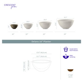 Crescent Garden Delano Planter, Double-Walled Plant Pot, 16-Inch (Old Bronze)