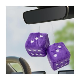 Gasedin 1 Pair Fuzzy Plush Dice for Car Mirror, 3'' Retro Square Dice with Heart-Shape, Plush Retro Dice Hanging Ornament, Universal Interior Hanging Dice Decor for Men Women (Purple)