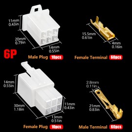 YIXISI 140 Pieces 6 Pin Automotive Electrical Cable Connector Kit, 2.8 mm Pitch Male Female Plug Housing and Pin Header Crimp Cable Clamps, for Motorcycle, Bicycle, Car, Boats (White)