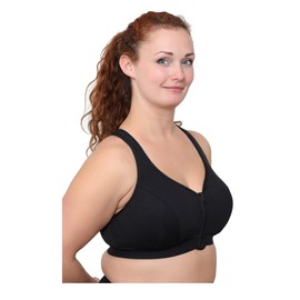 Women's Medium - High Impact Wirefree Zip Front Workout Gym Sports Bra (Black, 36G)