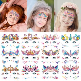 EMOME Face Temporary Tattoos for Girls - 15 Sheets Party Pack, Girls Birthday Party Supplies Face Paint Tattoos Makeup, Tattoo Stickers for Kids Party Favors Goodie Bag Stuffers
