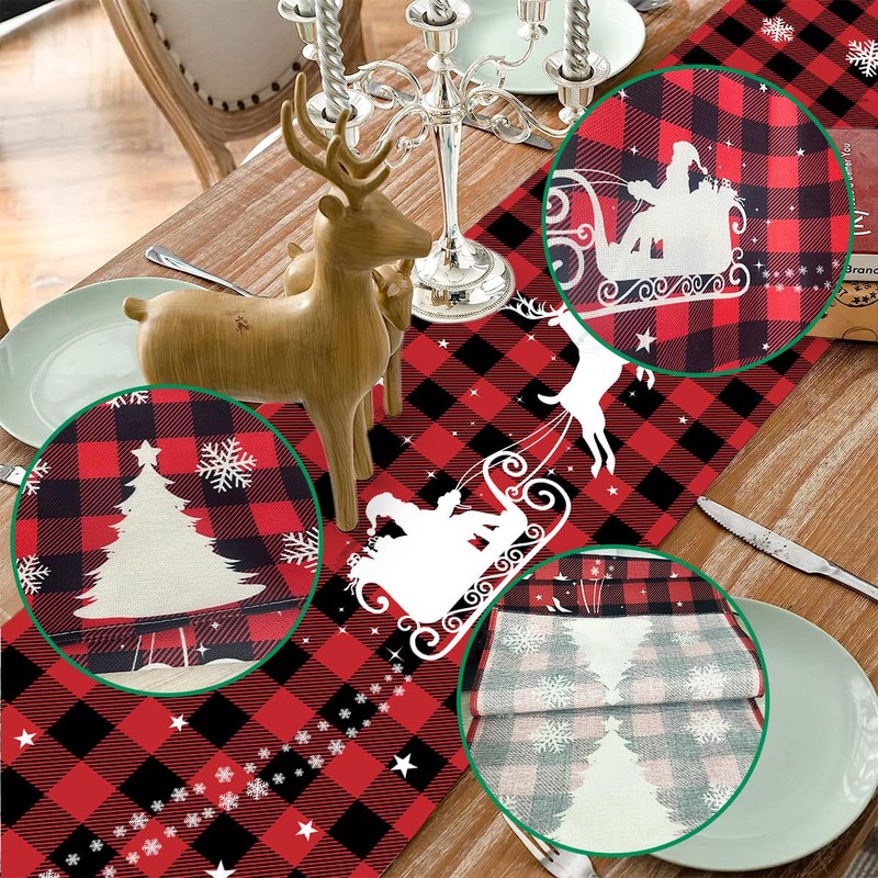 Table Runner Christmas Red, FUKPO Linen Christmas Table Runner Winter