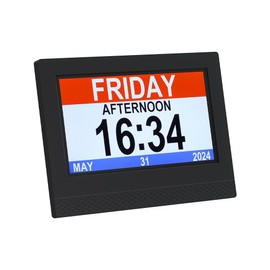 Artiss 7" Digital Day Clock Alarm Calendar Dementia Date Week Month Year Black