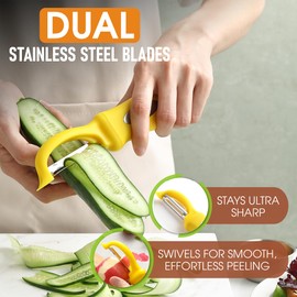Spring Chef Premium Stainless Steel Yellow Swivel Potato Peelers for Kitchen, Dishwasher Safe Carrot Peeler with Comfortable Handle, Perfect for Vegetable, Fruit, Apple, Cucumber - Set of 2