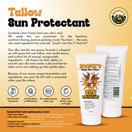 Magic Moo Tallow Mineral Sun Protectant made with Grass Fed & Finished Tallow, Non Nano Zinc Oxide with no white cast, Organic Rasberry & Carrot Seed oil and Organic Beeswax.