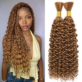 Brown Braiding Hair 20 Inch 2 Bundles Water Wave Boho Hair for Braiding Crochet Hair for Women Deep Wave 30# Braiding Hair for Boho Braids No Weft Wet and Wavy Braiding Hair Extensions