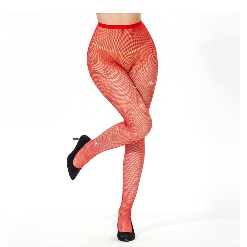 FANCAME Women’s Sparkly Fishnet Tights Shiny Mesh Pantyhose Rhinestone Fishnet