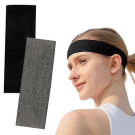 Wide Black Headbands for Women Men, VLYX 2 Pieces Fashion Headbands for Women Hair, Soft Fabric Stretchy Hair Bands for Makeup, Yoga, Running (Black & Grey)