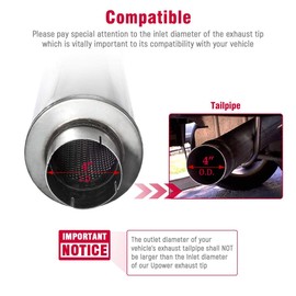 Upower 4" Inlet Diesel Exhaust Muffler 7" x 24" Body 30" Whole Length XS2772 - Straight Through Stainless Steel Welded On Resonator Muffler