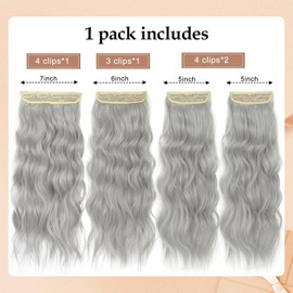 20 Inches Silver Gray Clip in Hair Extensions 4PCS Grey Thick Hairpieces long Wavy Clip in Hair Extensions Double Weft Long Hairpieces Full Head For Women (20 INCH, 60#)