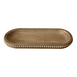 dwellington Wooden Farmhouse Decorative Tray, 12in Rustic Beaded Tray for Living Room Decor, Kitchen Table Décor, Oval Coffee Table Serving Tray (Natural)