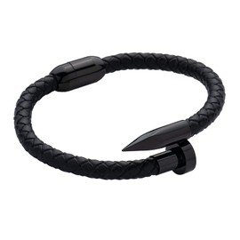 LUCKMAN Pulsera Hombre de Clavo, Brazalete de Cuero Piel Vegana y Acero Inoxidable Color Negro, Broche Magnético – Joyería y Accesorios para Hombre, Ideales como Regalos para Hombre Originales Cumpleaños y Navidad, Modelo Jack