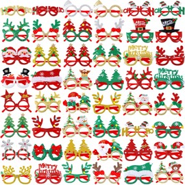 48 Pieces Christmas Glasses Bulk Glitter Holiday Party Favors Frames Cute Costume Eyeglasses Unisex Fun Samaritans Operation Christmas items bulk Decorations for Party Photo Booth, Assorted Styles