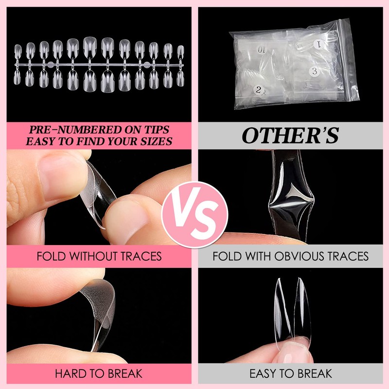 AIMEILI Pack of 432 Round Short Fake Nails Transparent Round