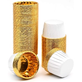 Muffin Cases Paper, Cupcake Moulds Paper, Non-Stick Disposable Baking Cups for Muffin Mould, Cupcake (White-Gold, Pack of 100)