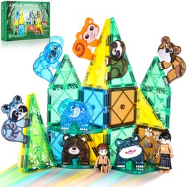 Asago Magnetic Tiles Set, Magnet Blocks Building Toys, Safari Animals Magnetictile for Toddler 3-5, Assembly 3D Structure Jungle & Forest Theme, STEM Learning Toy for Kids Girls,Boys Age 3 4 5 6 7