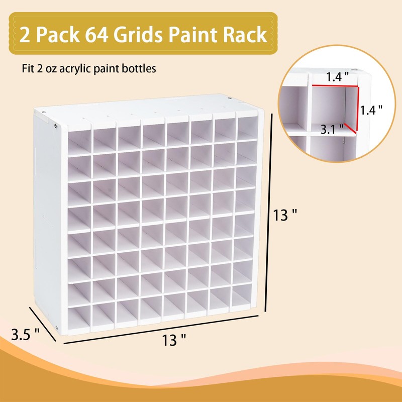 Krafetto 2 Pack 64 Grids Paint Organizer Storage Rack, Wall-mountable
