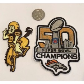 (2)-DENVER BRONCOS VINTAGE EMBROIDERED IRON ON PATCHES  3.5"x 2.5"& 4”x 3”