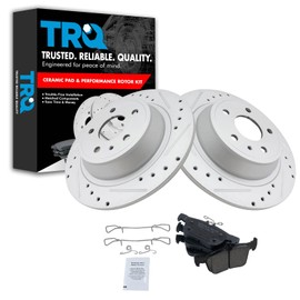 TRQ Rear Performance Brake Pad & Rotor Kit Brake Pads Brake Rotors Set Ceramic Premium G-Coated Compatible with 2013-2020 Ford Fusion 2013-2016 Lincoln MKZ