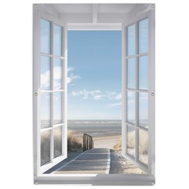 REINDERS Garden Decoration, Window to the North Sea, Garden, Pictures, Wall Decoration, Room Decor, Canvas, Blue, 120 x 80 cm