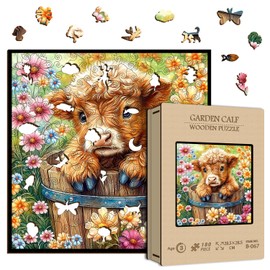 Highland Cow Wooden Puzzles for Adults 180 Pieces, Cute Cow Animal Flower Puzzles, Colorful Floral Garden Wooden Jigsaw Puzzles, Nature Plant Scenery for Adults