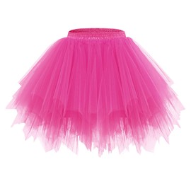 bridesmay Women's Carnival Costume Tulle Skirt 50s Tutu Skirt Short Ballet Underskirt Crinoline Petticoat Tutu, fuchsia, l